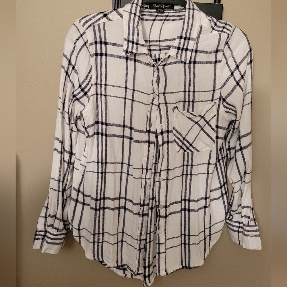 White & Black Plaid Button-Down Shirt - Women